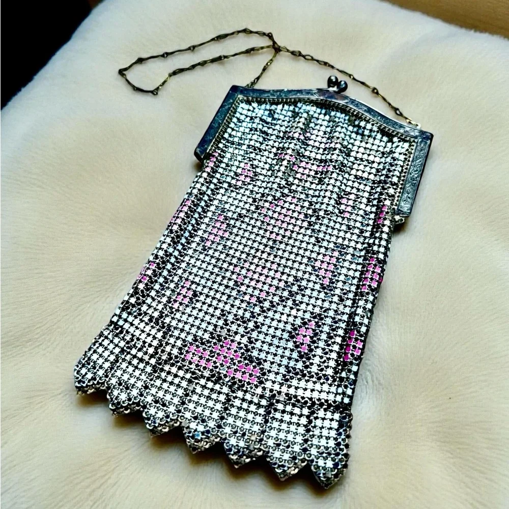 Whiting & Davis Antique Mesh Bag Flapper Purse 1920s Fringe Marked
